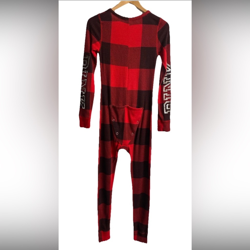 Victoria's Secret PINK Red Buffalo Plaid Holiday Union Suit Pajama Sequin Sz XS - Picture 6 of 10